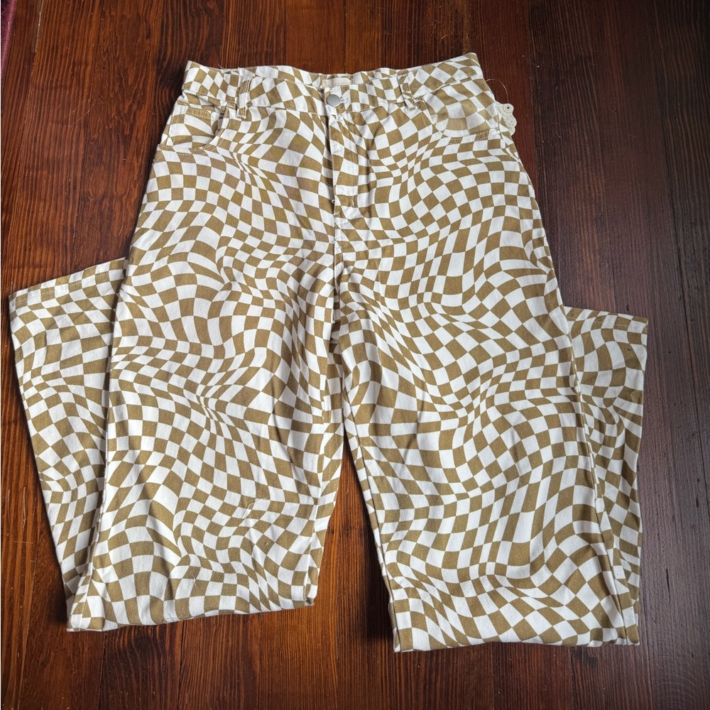 Swirled checkered Altar’d State women’s pants Y2K patterned jeans contemporary